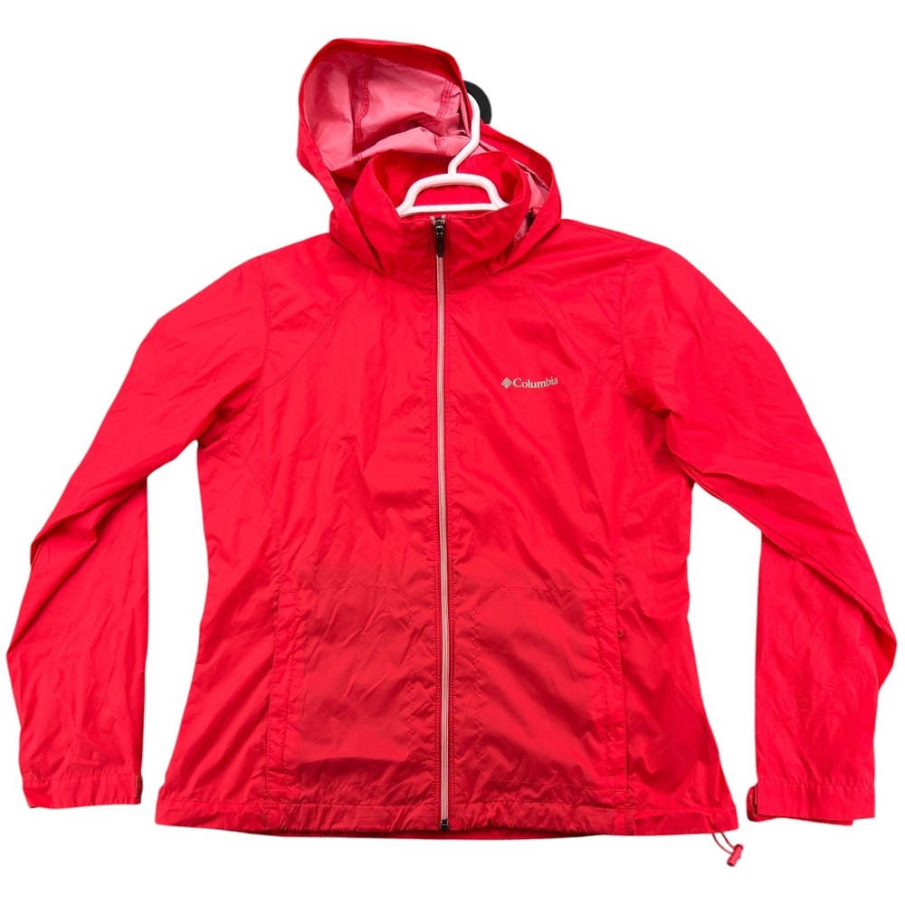 Columbia Womens Red Hooded Full Zip Windbreaker Jacket WL0127 Size L